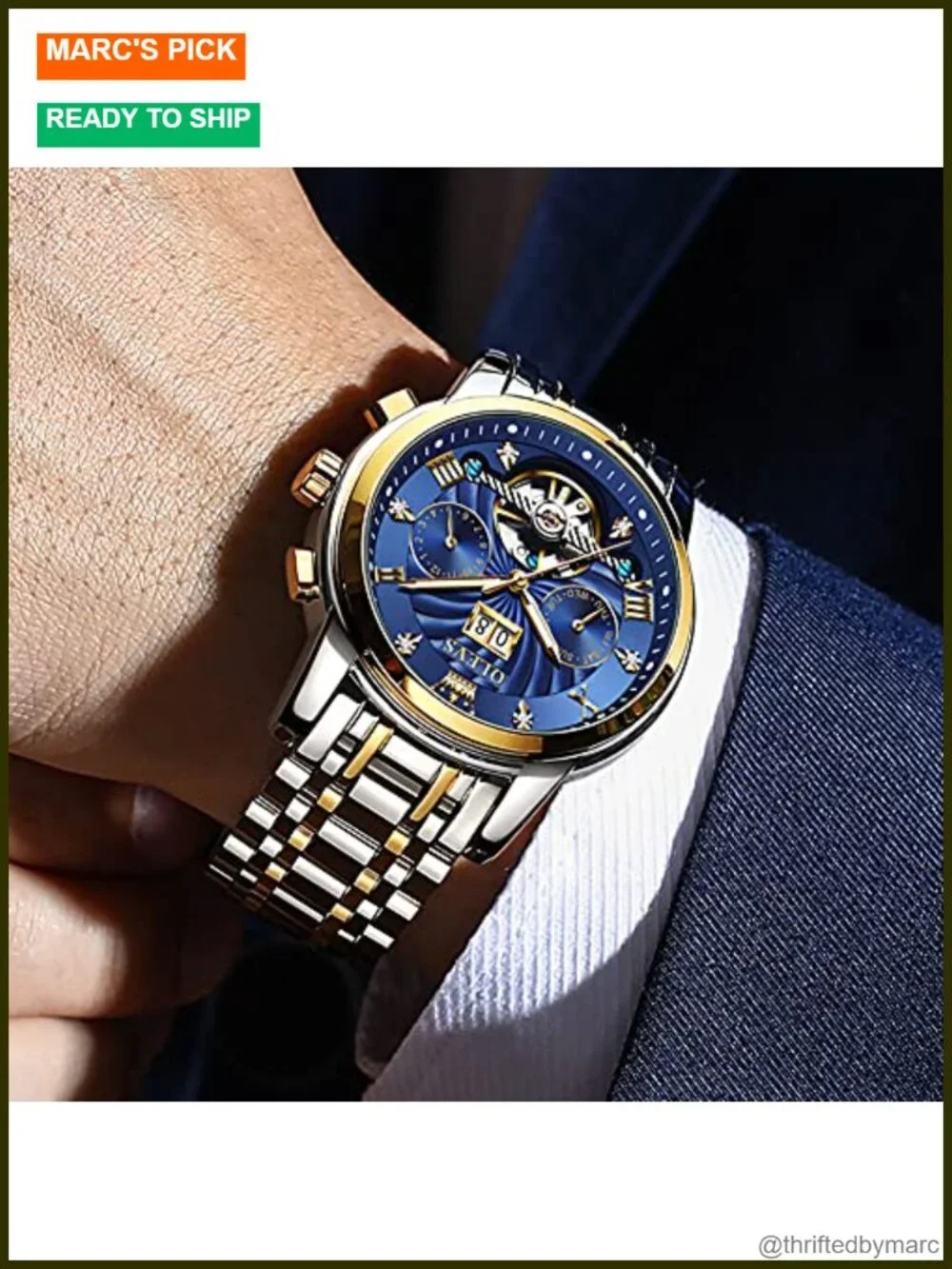 Men's Automatic Skeleton Mechanical Watch Stainless Steel Waterproof Calendar